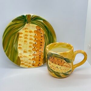 Pfaltzgraff Central Market CORN Large Coffee Mug and 8" Salad Plate Fall Harvest